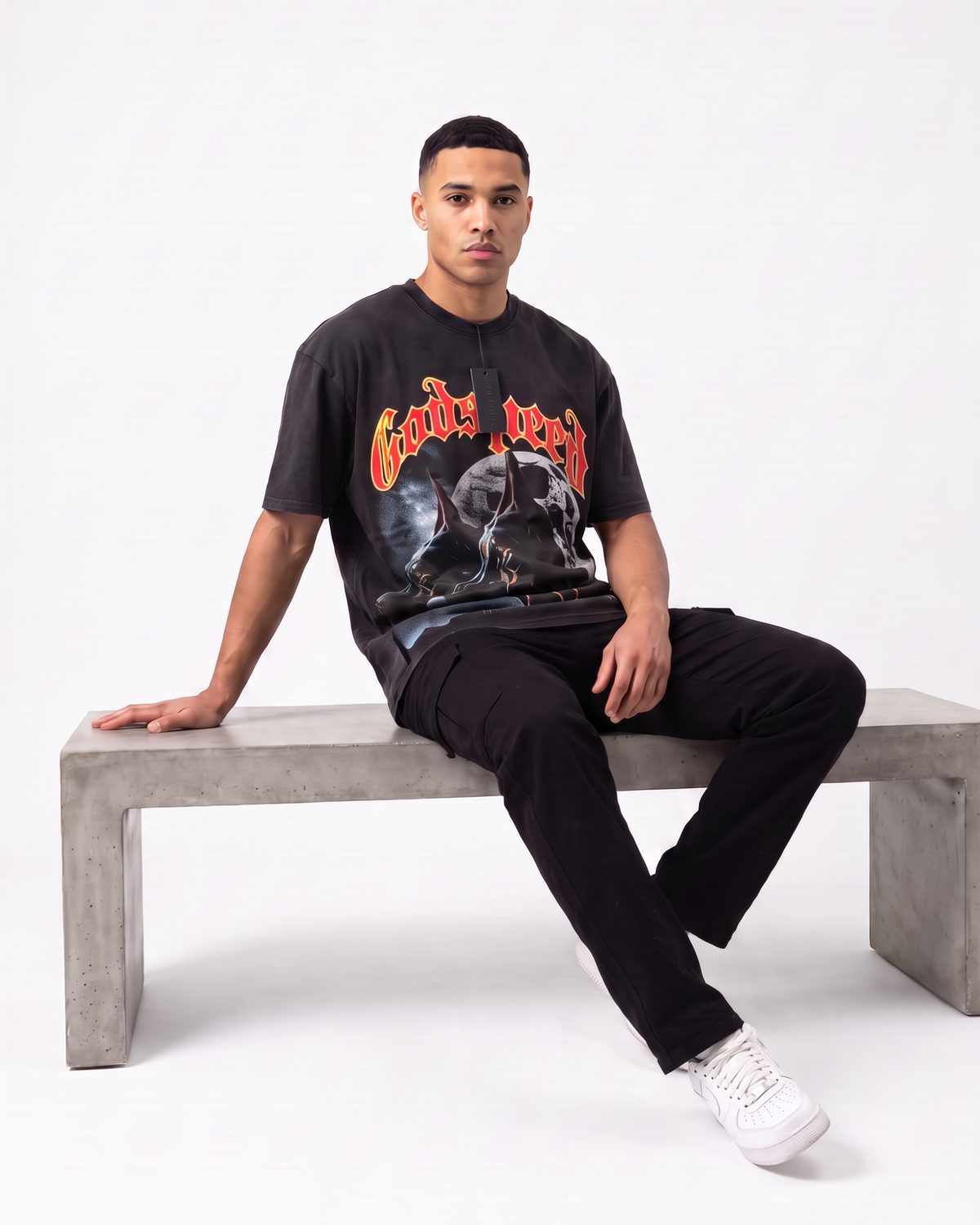 Godspeed Wolf Graphic Oversized T-Shirt – Washed Black