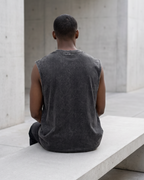 Premium Washed Sleeveless Tank – Charcoal Black | Heavyweight Cotton