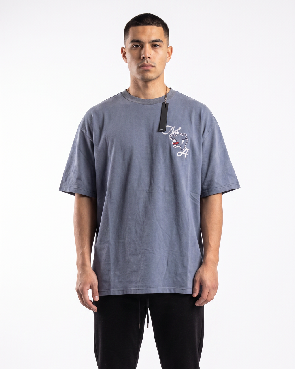 AMIRI District Panther Oversized T-Shirt – Washed Grey | Premium Heavyweight Cotton